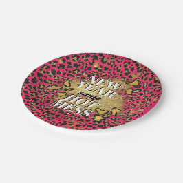 Prato De Papel Ano Novo: O Mesmo Dourado Leopardo Rosa