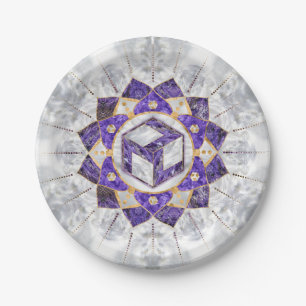 Prato De Papel Antahkarana em Lotus Mandala- Ametist e Pearl