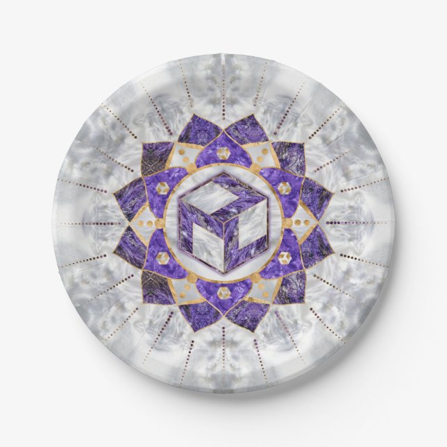Prato De Papel Antahkarana em Lotus Mandala- Ametist e Pearl (Frente)
