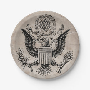 Prato De Papel Antiga Casaco de armas americana fascinada