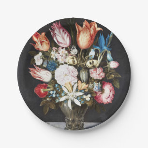 Prato De Papel Antigo Bosschaert Tulipas e Rosas Holandeses Arte