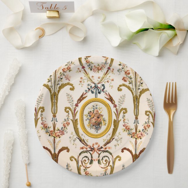 Prato De Papel Antiguamente francês Rococo Floral Dourado Cream E (Casamento)