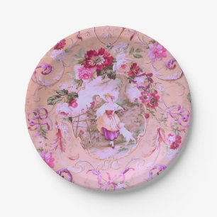 Prato De Papel Antiquado Estilo Vitoriano de Rococo Toile Rosa Fl