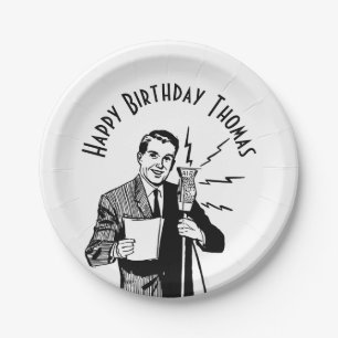 Prato De Papel Anunciante da Rádio Vintage Birthday