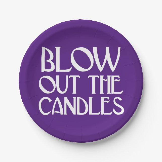 Prato De Papel Apague as Velas Roxo Art Déco Aniversário (Frente)