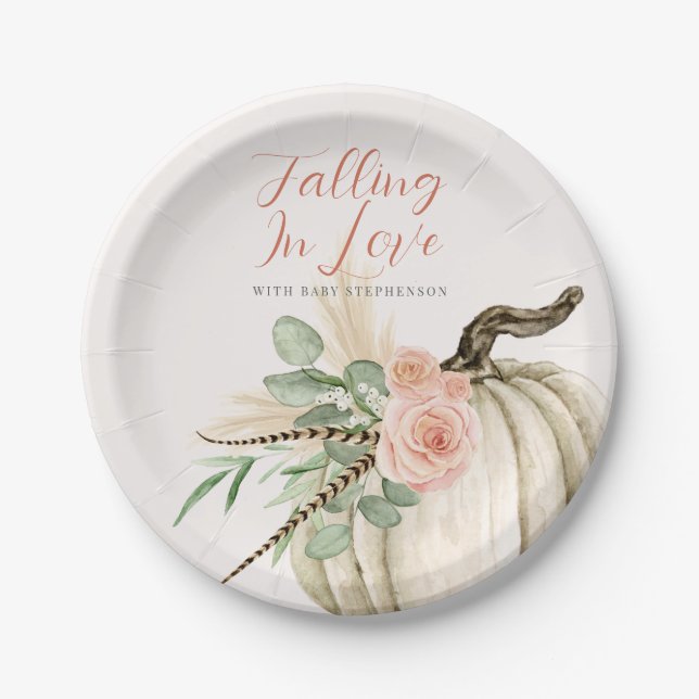 Prato De Papel Apaixonando-se por Abóbora de Aquarela Rosa Baby (Frente)