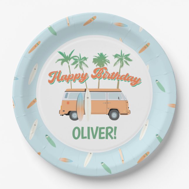 Prato De Papel Apanhe um Surf de Ondas em Qualquer Aniversário Id (Frente)