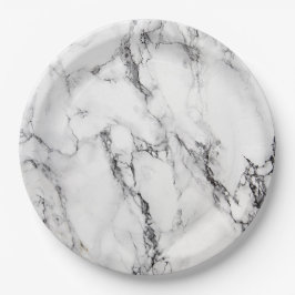 Prato De Papel aparência de mármore preto e branco