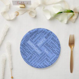 Prato De Papel Apelido da tipografia azul de aniversário