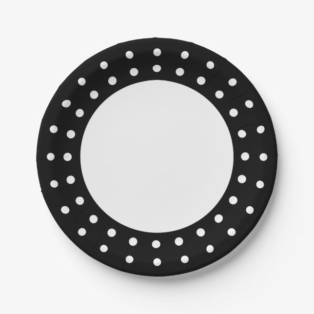Prato De Papel Apenas preto com bolinhas brancas (Frente)
