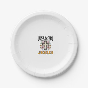 Prato De Papel Apenas uma Garota que Ama Jesus Camisa de Cruz Flo