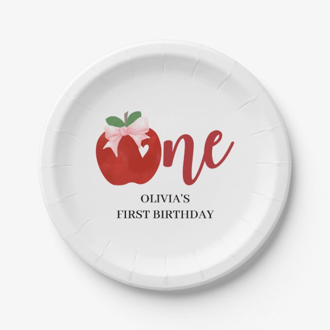 Prato De Papel Apple do nosso aniversário de arco rosa (Frente)