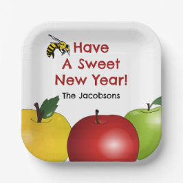 Prato De Papel Apple e abelha de ano novo doce