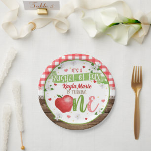 Prato De Papel Apple First Birthday Plate - Bushel Divertido