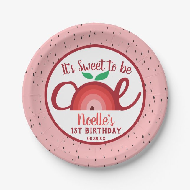 Prato De Papel Apple Rainbow, doce de ser um, papel primeiro aniv (Frente)