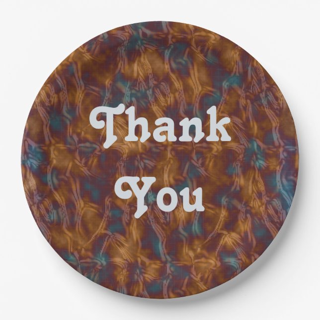 Prato De Papel Apreciação Refeição Cores Azuis Douradas, Obrigado (Frente)