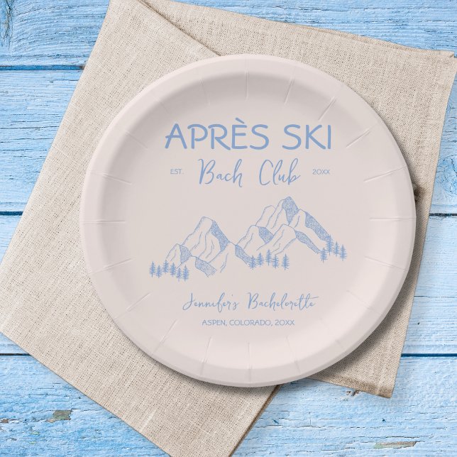 Prato De Papel Apres Ski  Clube Azul de Bacharelada de Inverno de (Apres Ski Bach Club Blue Winter Bachelorette Paper Plates)