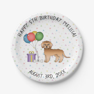 Prato De Papel Apricot Mini Goldendoodle Cartoon Dog - Aniversári