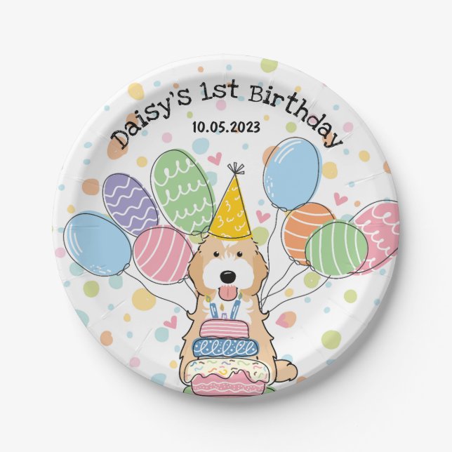 Prato De Papel Apricot White Cockapoo Cavapoo Aniversário (Frente)