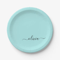 Aqua Azul Teal Feminino Nome Monograma Moderno