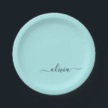 Prato De Papel Aqua Blue Teal Girly Script Monograma Nome Moderno<br><div class="desc">Monograma Azul Aqua Adiciona O Seu Próprio Nome,  Scripts De Partes. Isto faz o doce e perfeito aniversário de 16 anos,  casamento,  chá de panela,  aniversário,  chá de fraldas ou festa de solteira presente para alguém que ama luxo de luxo e estilos quíticos.</div>