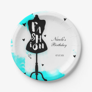 Prato De Papel Aqua & branco da FORMA do suporte do manequim com