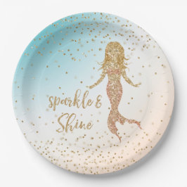 Prato De Papel Aqua Dourada Mermaid Sparkle Confetti