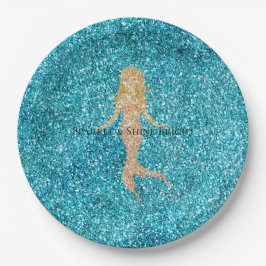 Prato De Papel Aqua Glitz Glitter Sparkle Smermaid