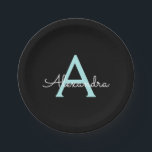 Prato De Papel Aqua Teal Blue Script Girly Monographic Name<br><div class="desc">Azul Azul Azul Aqua e Monograma Preto Adicione Seu Próprio Nome: Scripts de Partes. Isto faz o doce e perfeito aniversário de 16 anos,  casamento,  chá de panela,  aniversário,  chá de fraldas ou festa de solteira presente para alguém que ama luxo de luxo e estilos quíticos.</div>