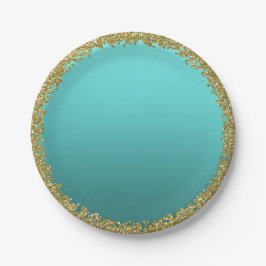 Prato De Papel Aqua Verde Teal Dourado Brilho Glamour Brilhe Fest