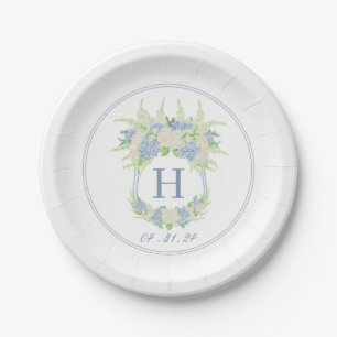 Prato De Papel Aquarela Azul e Branco Hydrangea Crest