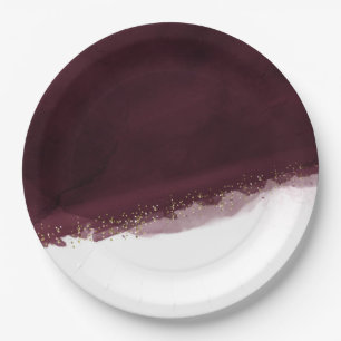 Prato De Papel Aquarela Cereja Preta & Dourado Moderno Chique Ele