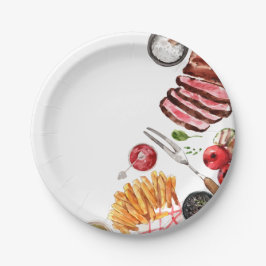 Prato De Papel Aquarela de Comida de bife
