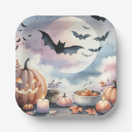 Prato De Papel Aquarela de Halloween