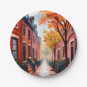 Prato De Papel Aquarela de Outono em Boston Beacon Hill Massachus