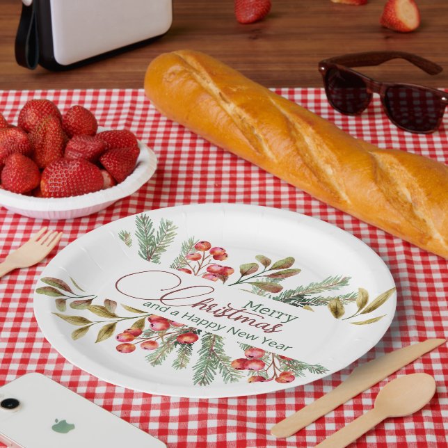 Prato De Papel Aquarela Elegante de Natal (Piquenique)