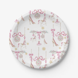 Prato De Papel Aquarela Feliz Natal Quebra-Nozes ballet rosa