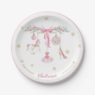 Prato De Papel Aquarela Feliz Natal Quebra-Nozes ballet rosa