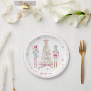 Prato De Papel Aquarela Feliz Natal Quebra-Nozes ballet rosa