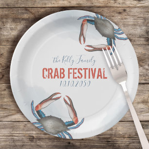 Prato De Papel Aquarela Moderna Caranguejo Azul Rústico Elegante