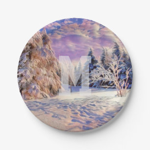 Prato De Papel Aquarela moderna de árvores nevadas coloridas