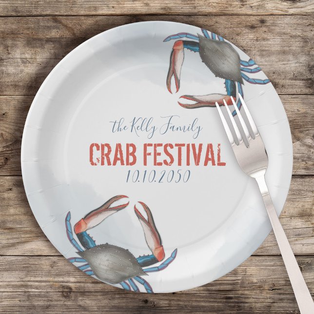 Prato De Papel Aquarela Moderno Rústico Elegante Caranguejo Azul (Criador carregado)