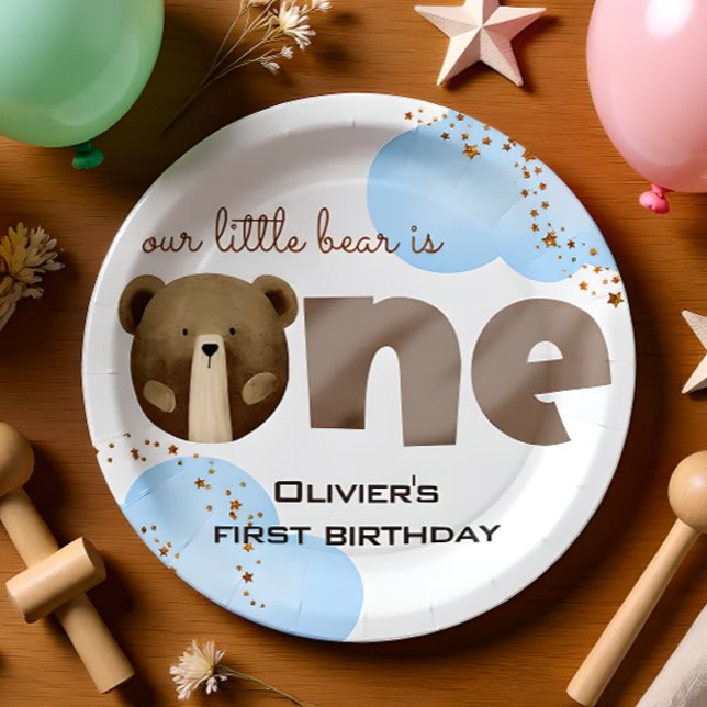Prato De Papel Aquarela nosso pequeno urso é um aniversário de be (Criador carregado)
