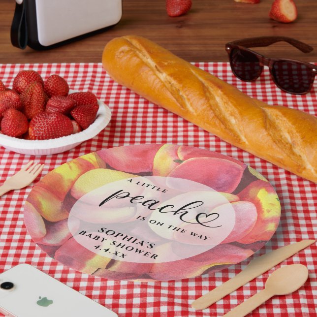 Prato De Papel Aquarela Pequeno pêssego está no caminho do chá de (Piquenique)