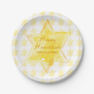 Prato De Papel Aquarela personalizada - estrela judaica Hanukkah