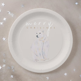 Prato De Papel Aquarela Polar Bear Moderno Feliz Natal