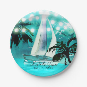 Prato De Papel Aquarela Velero Palmeiras e Luzes de Natal