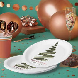 Prato De Papel Aquarela Verde-Árvore Elegante de Natal