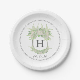 Prato De Papel Aquarela Verde e Branco - Hydrangea Crest