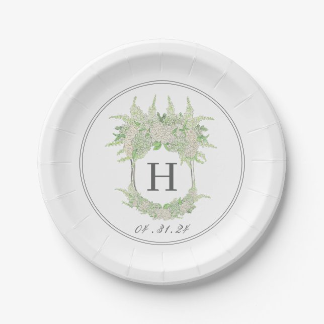 Prato De Papel Aquarela Verde e Branco - Hydrangea Crest (Frente)